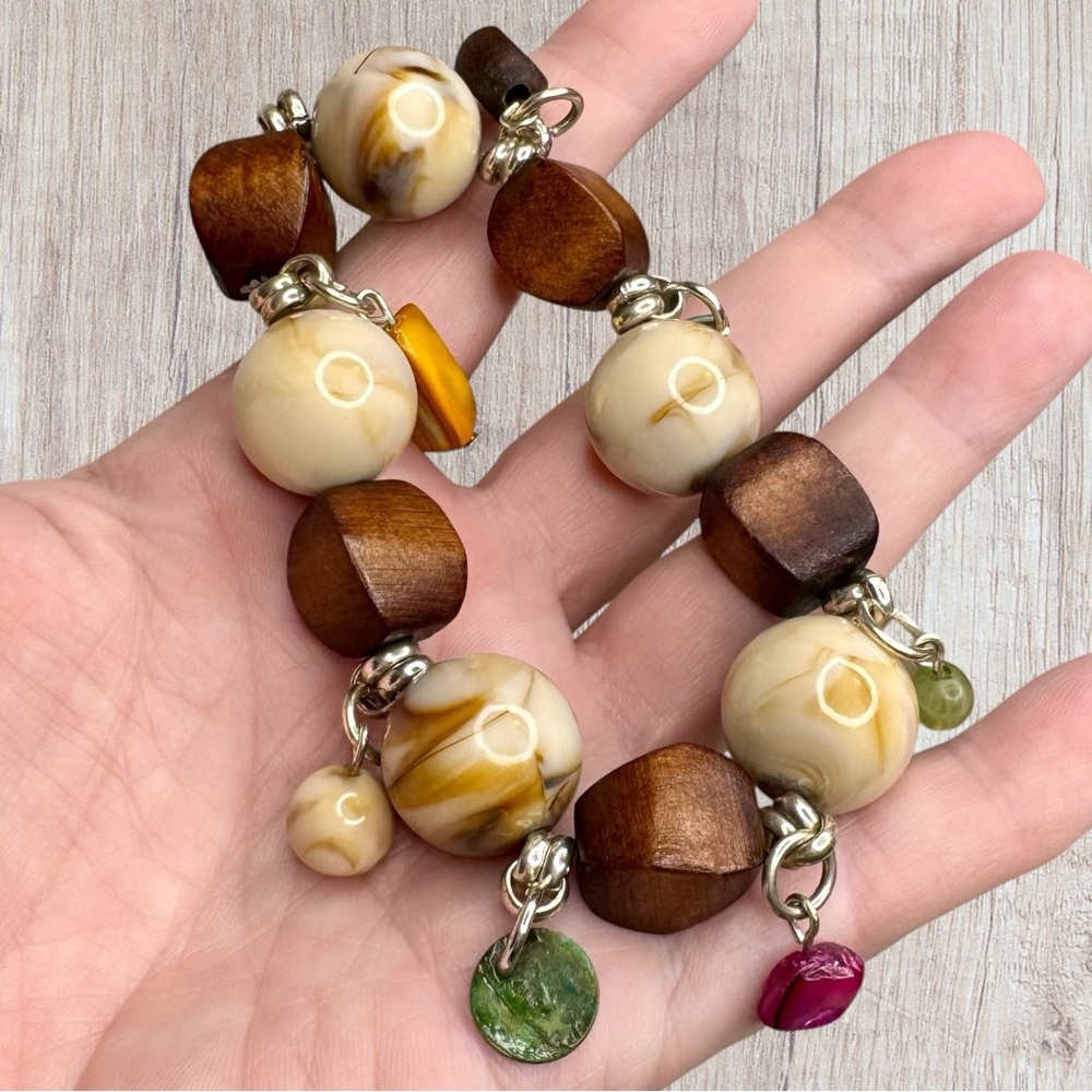 Bracelet Chunky Stretch Earth Tones Beads Wood Resin Acrylic Bohemian Boho